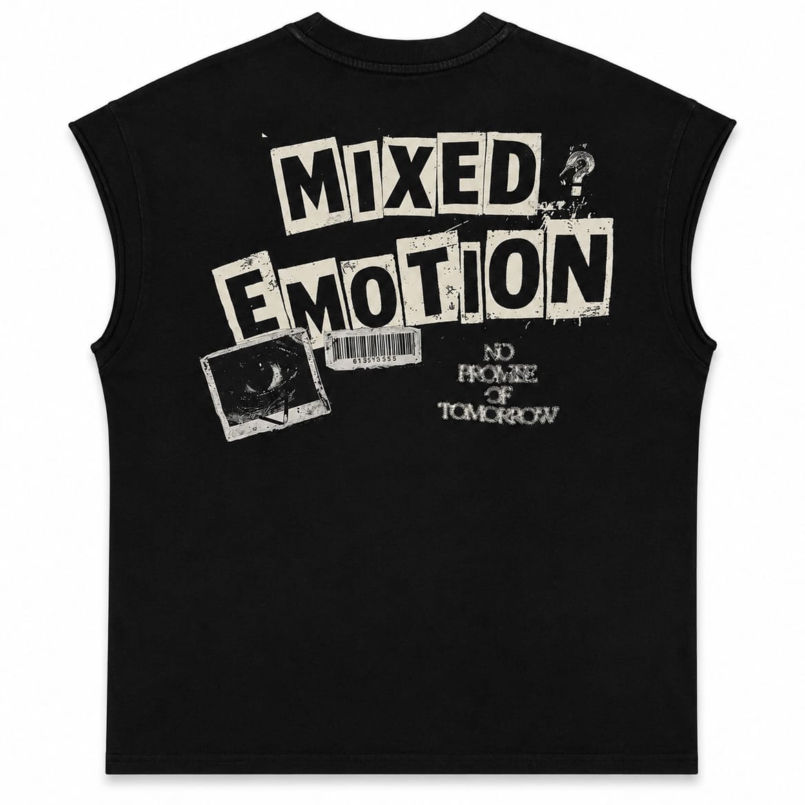 Mixed Emotion Newspaper Sleeveless Tee (Black)