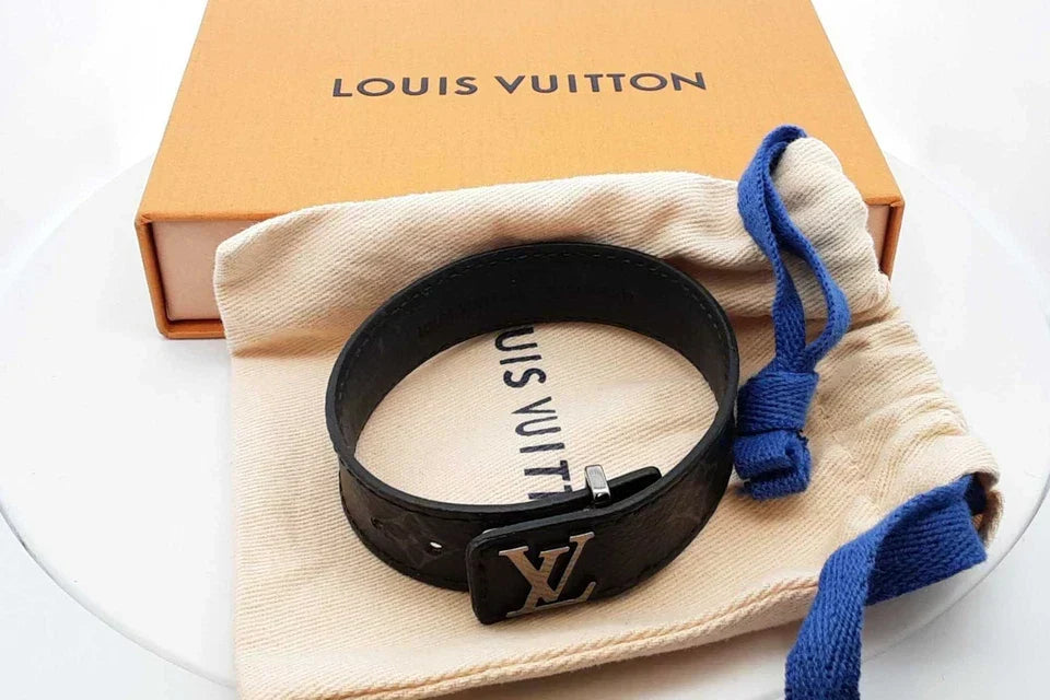 Louis Vuitton Monogram Eclipse Lv Slim Canvas Bracelet Size 19