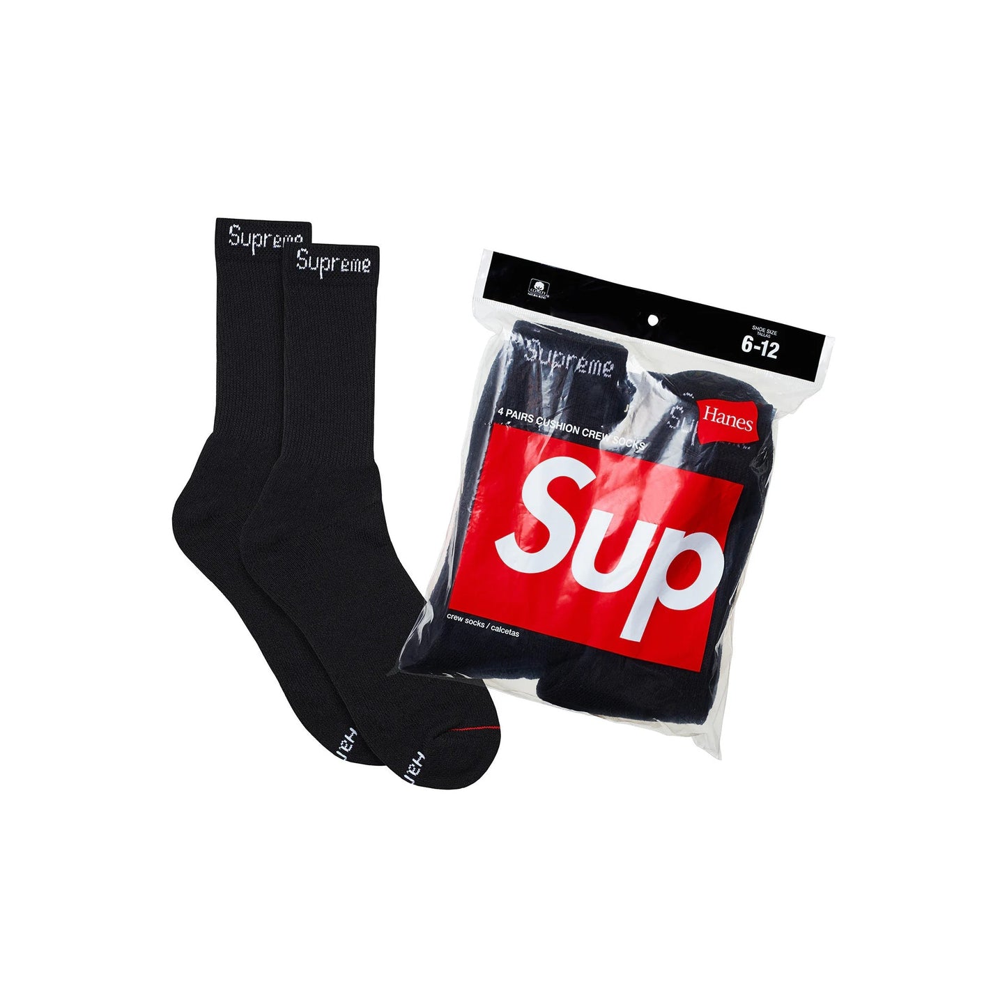 Supreme Hanes Crew Socks (4 Pack) Black