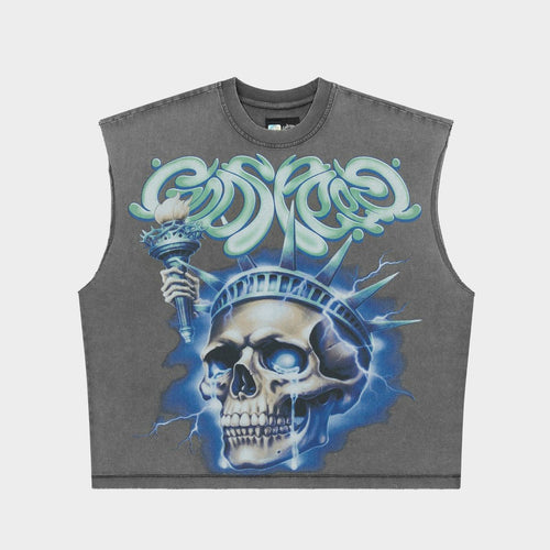 Godspeed Liberty Tears Sleeveless Tee Grey Wash