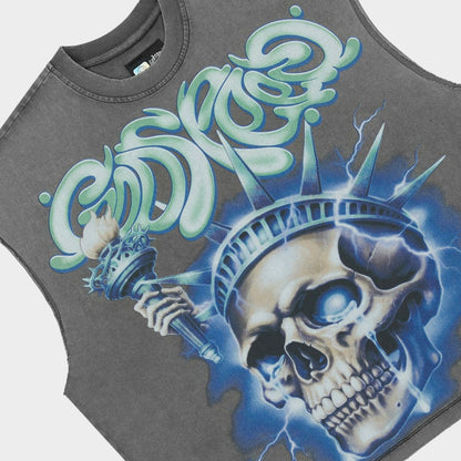 Godspeed Liberty Tears Sleeveless Tee Grey Wash