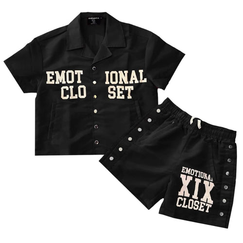 Mixed Emotion Backyard Shirt & Short Nylon Set (Black)