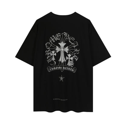 Chrome Hearts Reflective Silver-Grey Floral Cross Vintage Washed T-shirt 2626