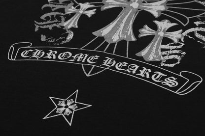 Chrome Hearts Reflective Silver-Grey Floral Cross Vintage Washed T-shirt 2626