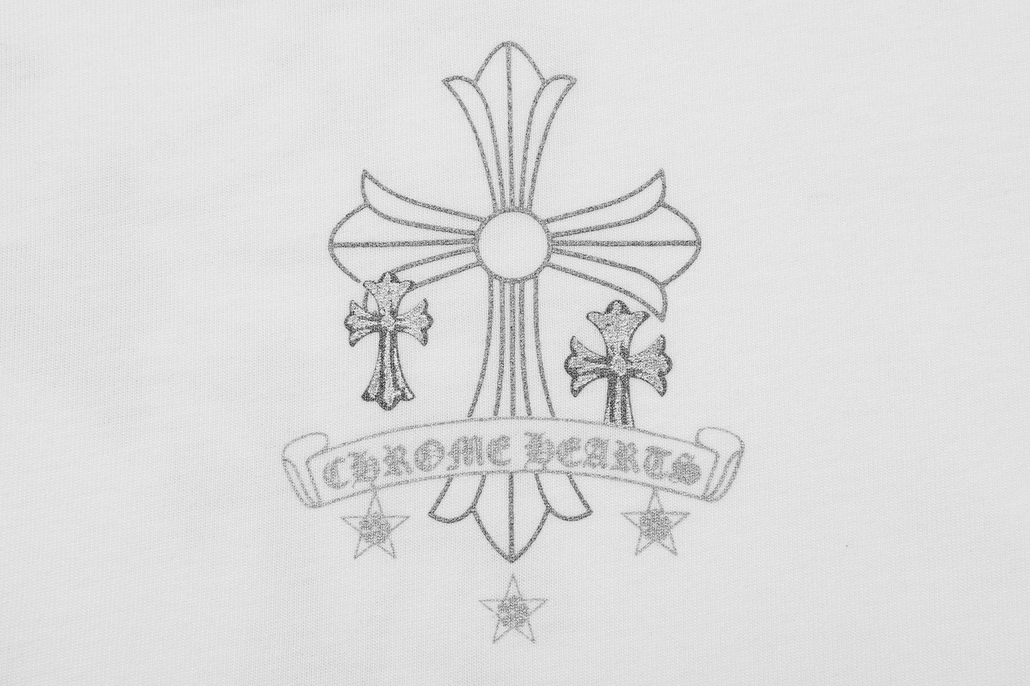 Chrome Hearts Reflective Silver-Grey Floral Cross Vintage Washed T-shirt 2626