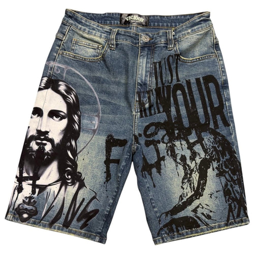 Vicious Denim Faith Denim Shorts (Antique Blue) VC1130