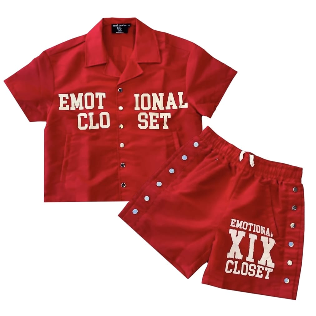 Mixed Emotion Backyard Shirt & Short Nylon Set (Red)