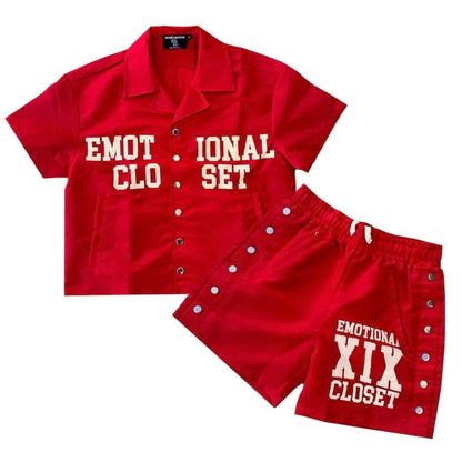 Mixed Emotion Backyard Shirt & Short Nylon Set (Red)