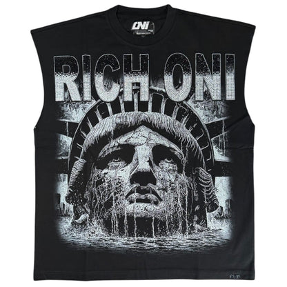 Rich Oni Statue Of Liberty Studded Sleeveless Tee (Black) RO-TK-2008