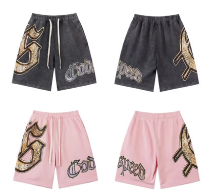 GOD SPEED, Sweat Shorts, Black/Pink