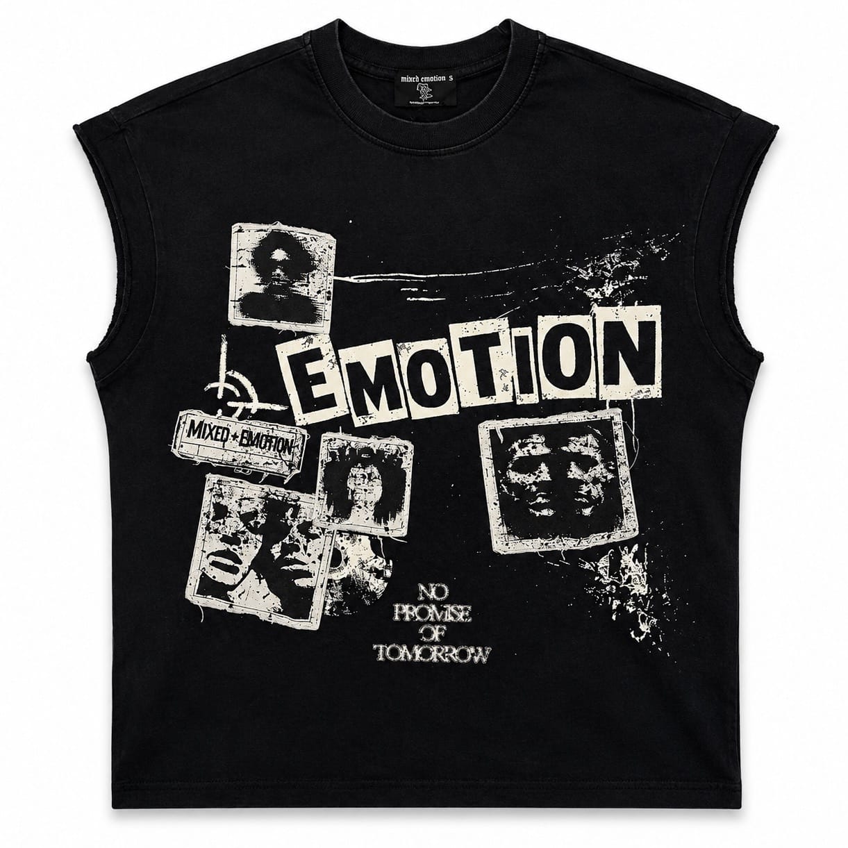 Mixed Emotion Newspaper Sleeveless Tee (Black)