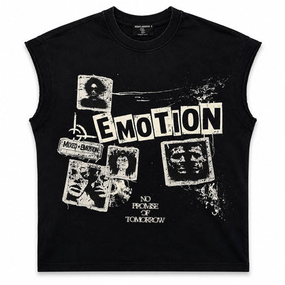 Mixed Emotion Newspaper Sleeveless Tee (Black)