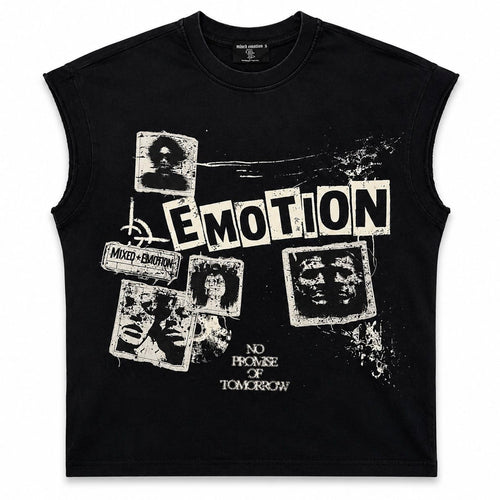 Mixed Emotion Newspaper Sleeveless Tee (Black)