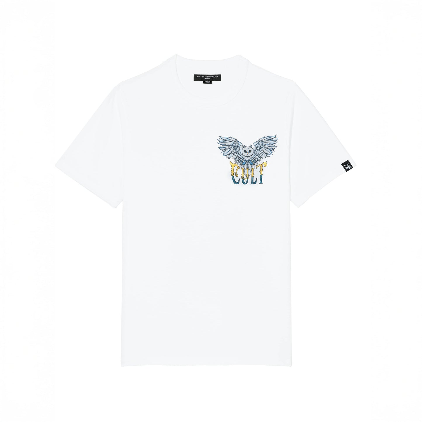 Cult's Heavyweight Short Sleeve Crew Neck Tee "Owl" in White