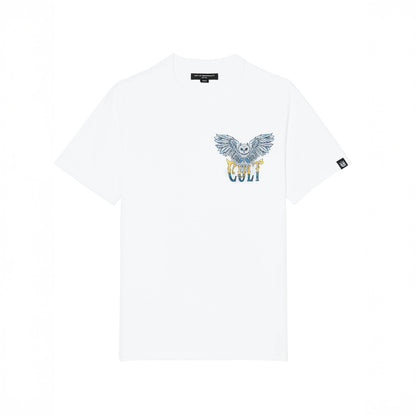 Cult's Heavyweight Short Sleeve Crew Neck Tee "Owl" in White