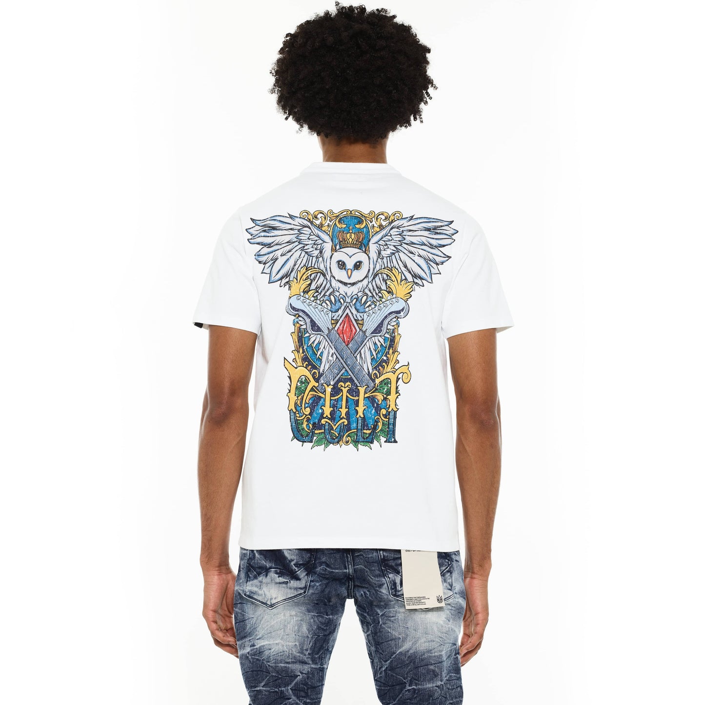 Cult's Heavyweight Short Sleeve Crew Neck Tee "Owl" in White