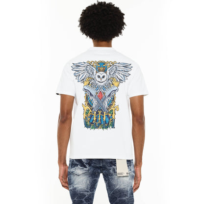 Cult's Heavyweight Short Sleeve Crew Neck Tee "Owl" in White