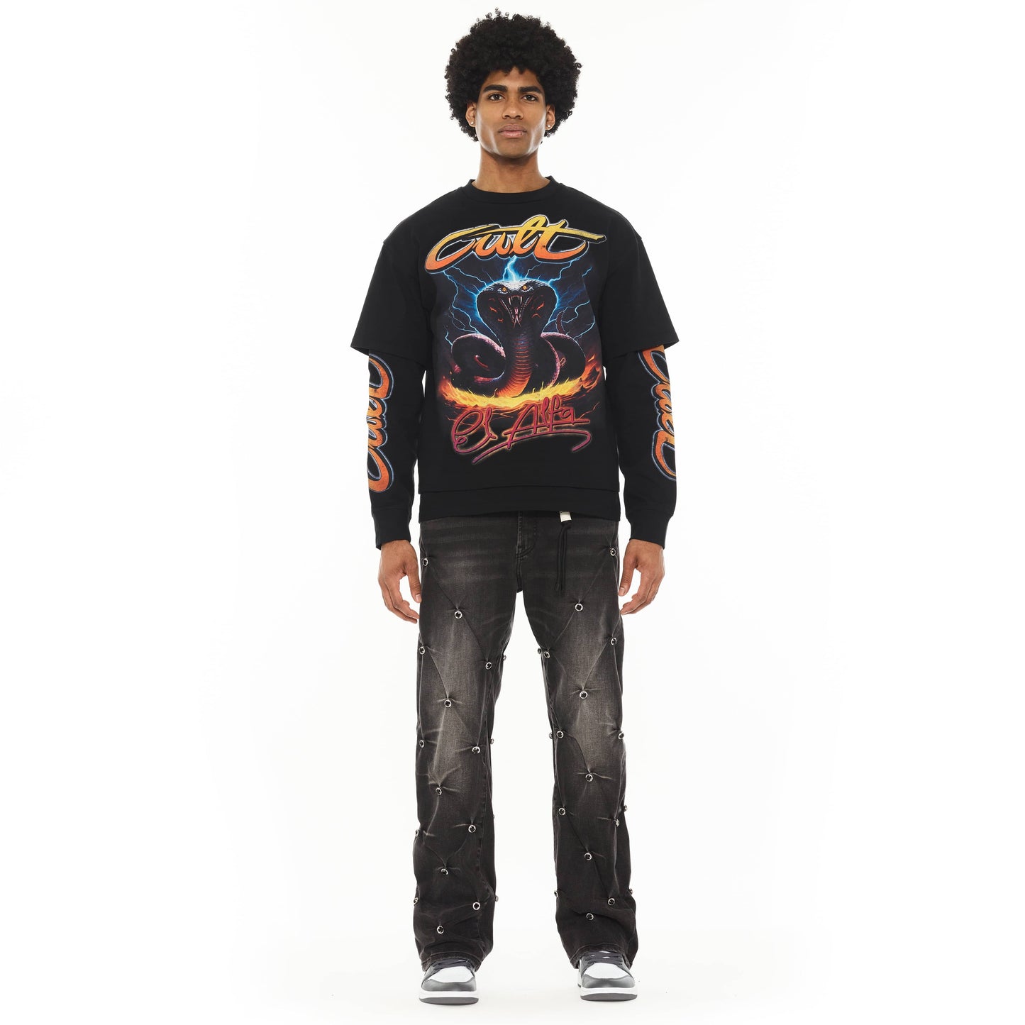 Cult x El Alfa Premium Grunge Baggy 607 Jeans in Darts