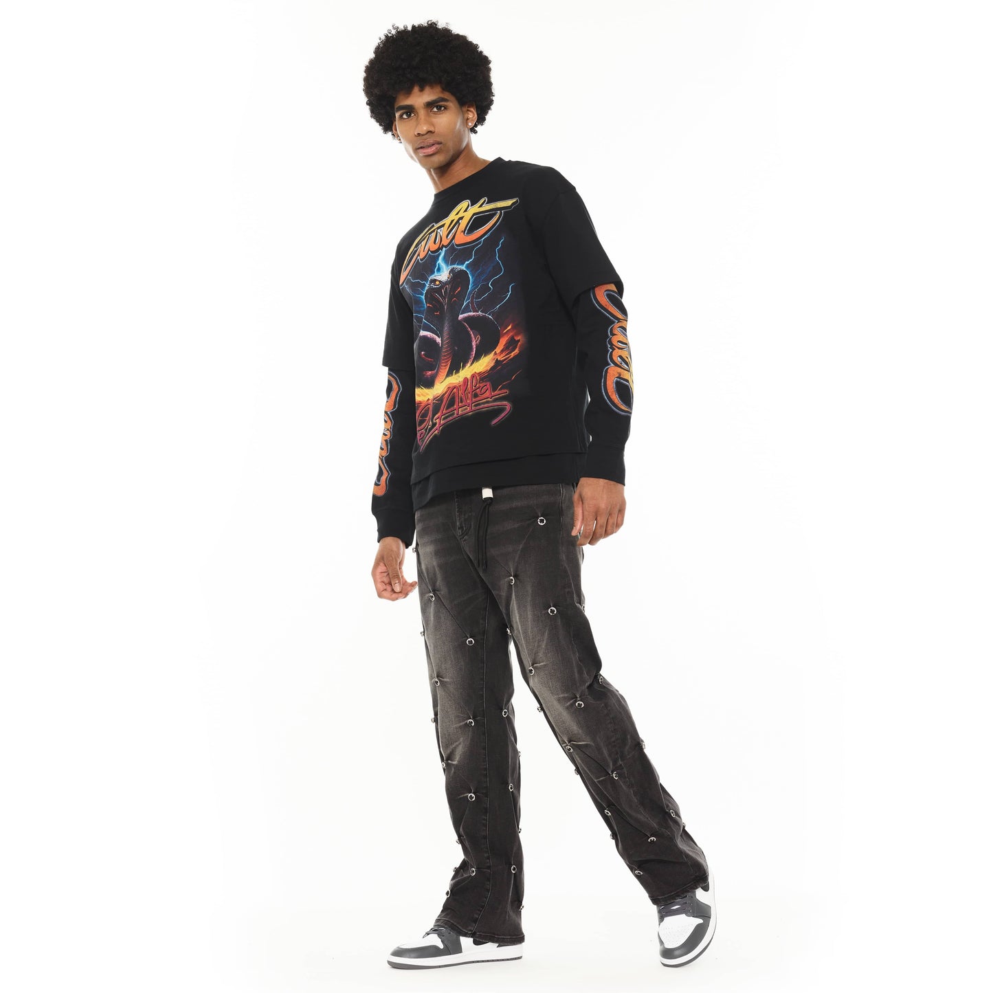 Cult x El Alfa Premium Grunge Baggy 607 Jeans in Darts