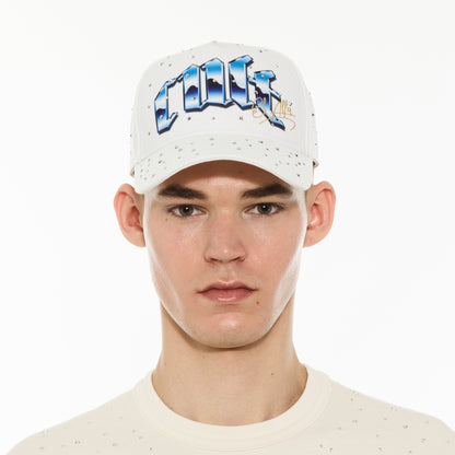 Cult x El Alfa Premium Logo 5 Panel A Frame Trucker Hat "Panther" in Winter White