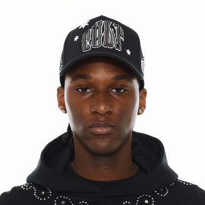 Cult x El Alfa Premium Paisley 5 Panel A Frame Trucker Hat in Black