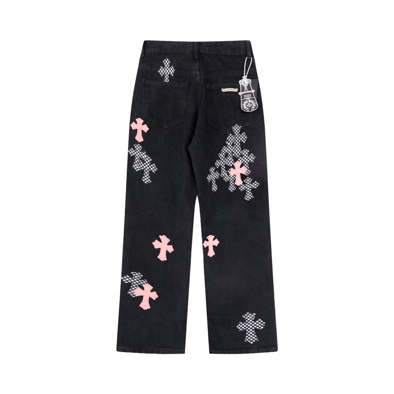 Chrome Hearts 2025 NEW Pants Black & pink Cross