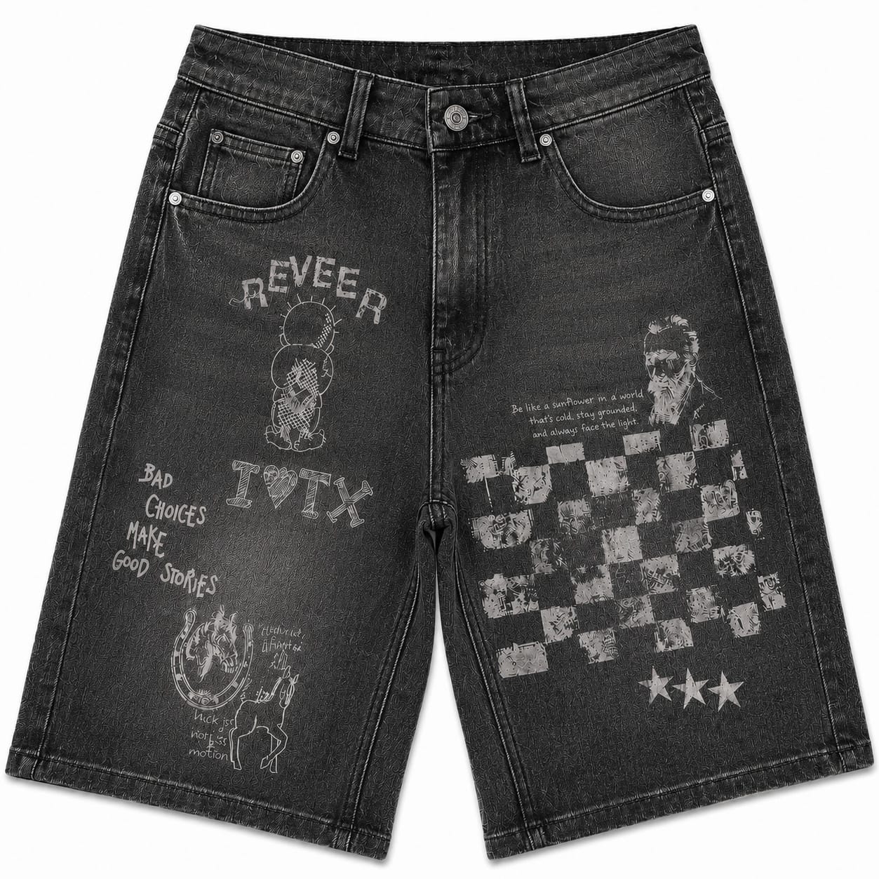 Reveer Checkered Denim Shorts (Black Wash) FC-04S