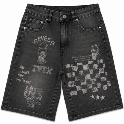 Reveer Checkered Denim Shorts (Black Wash) FC-04S