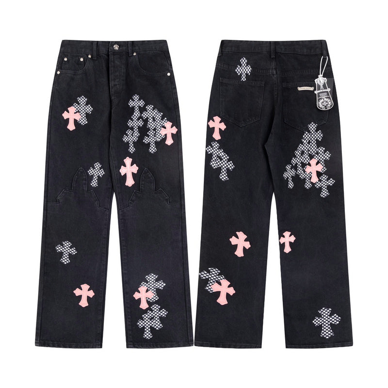 Chrome Hearts 2025 NEW Pants Black & pink Cross
