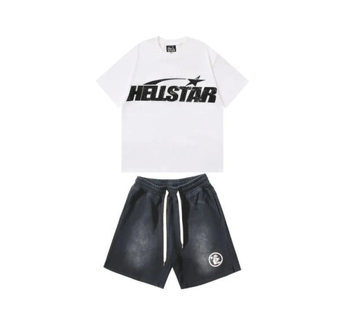Hell star Tee Shirt Black White+Hellstar Shorts (Full Set)