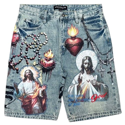Vicious Denim Goodness Denim Shorts (Tint Blue) VC1206
