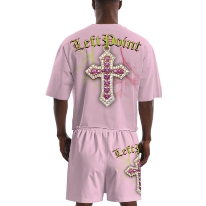 Left Point Stole My Heart Jeweled Cross Set (Pink)