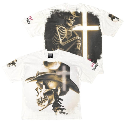 Stray Cowboy Skeleton Cross Tee (Natural) ST1738-NAT
