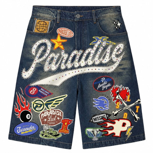 Paradise Lost Patchwork Shorts (Blue Wash) PL00863