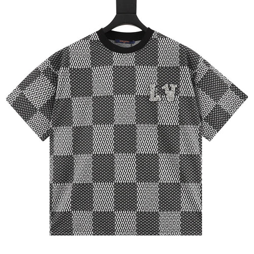 Louis Vuitton rhinestone logo checkered short-sleeved shirt