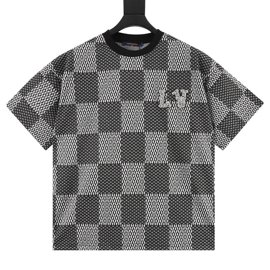 Louis Vuitton rhinestone logo checkered short-sleeved shirt