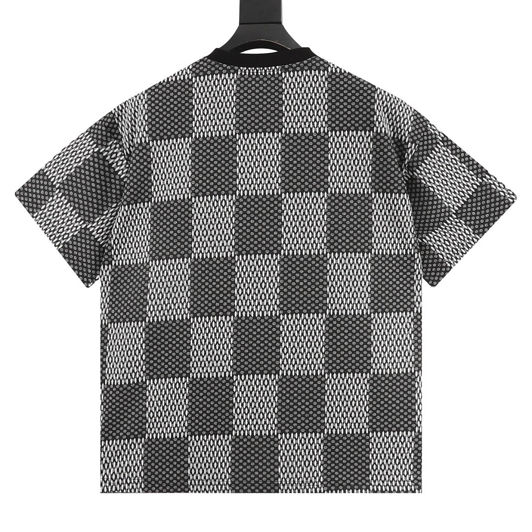Louis Vuitton rhinestone logo checkered short-sleeved shirt