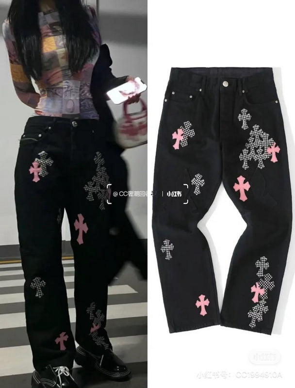 Chrome Hearts 2025 NEW Pants Black & pink Cross