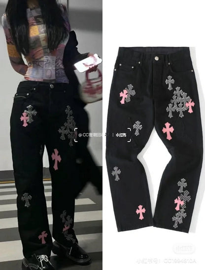 Chrome Hearts 2025 NEW Pants Black & pink Cross