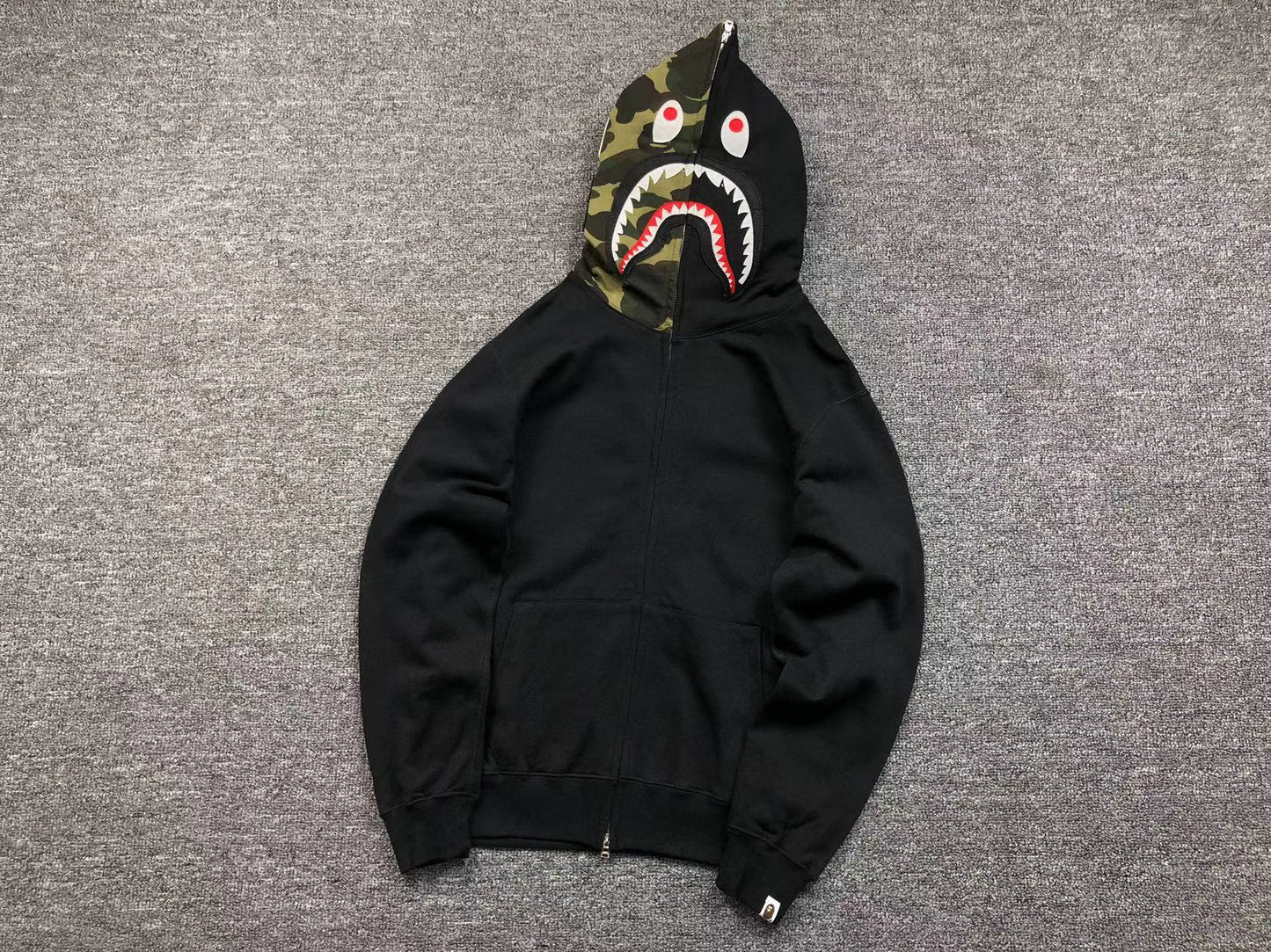 Shark Face Full-Zip Hoodie – Black