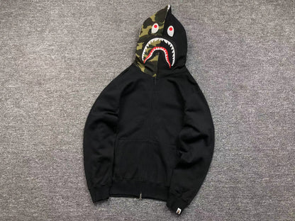 Shark Face Full-Zip Hoodie – Black
