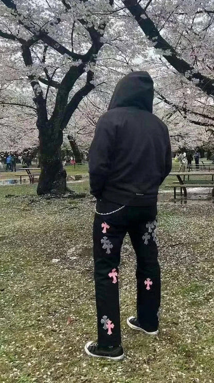 Chrome Hearts 2025 NEW Pants Black & pink Cross