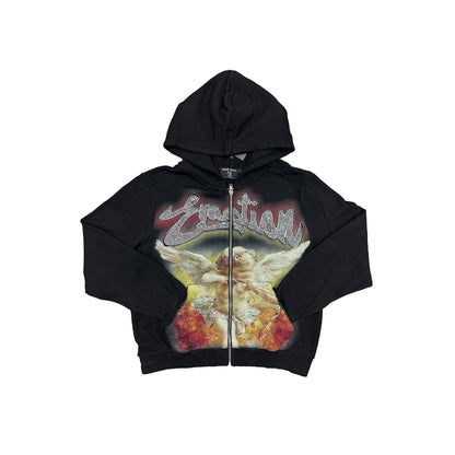 Mixed Emotions Acid Wash Rhinestone Hoodie Black