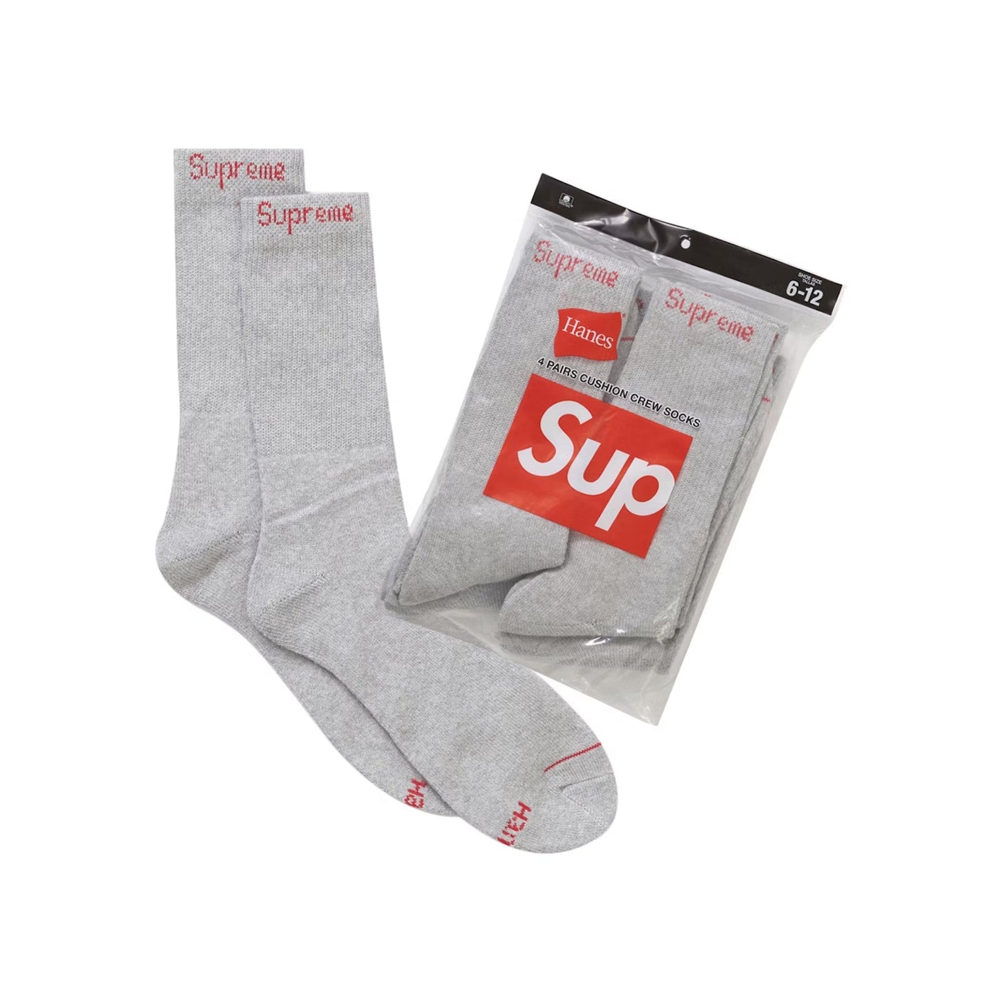 Supreme Hanes Crew Socks (4 Pack) Grey