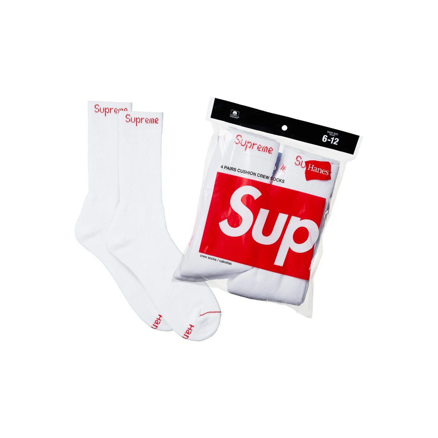 Supreme Hanes Crew Socks (4 Pack) White
