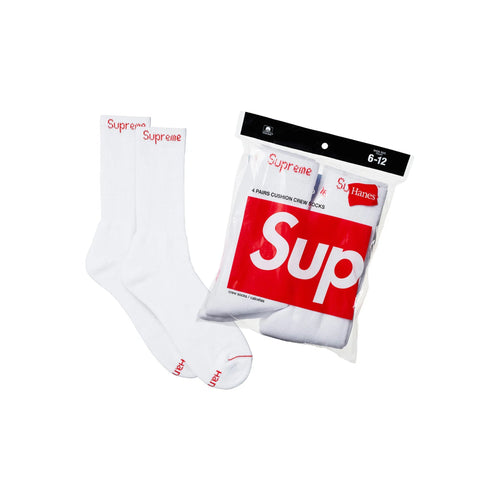 Supreme Hanes Crew Socks (4 Pack) White